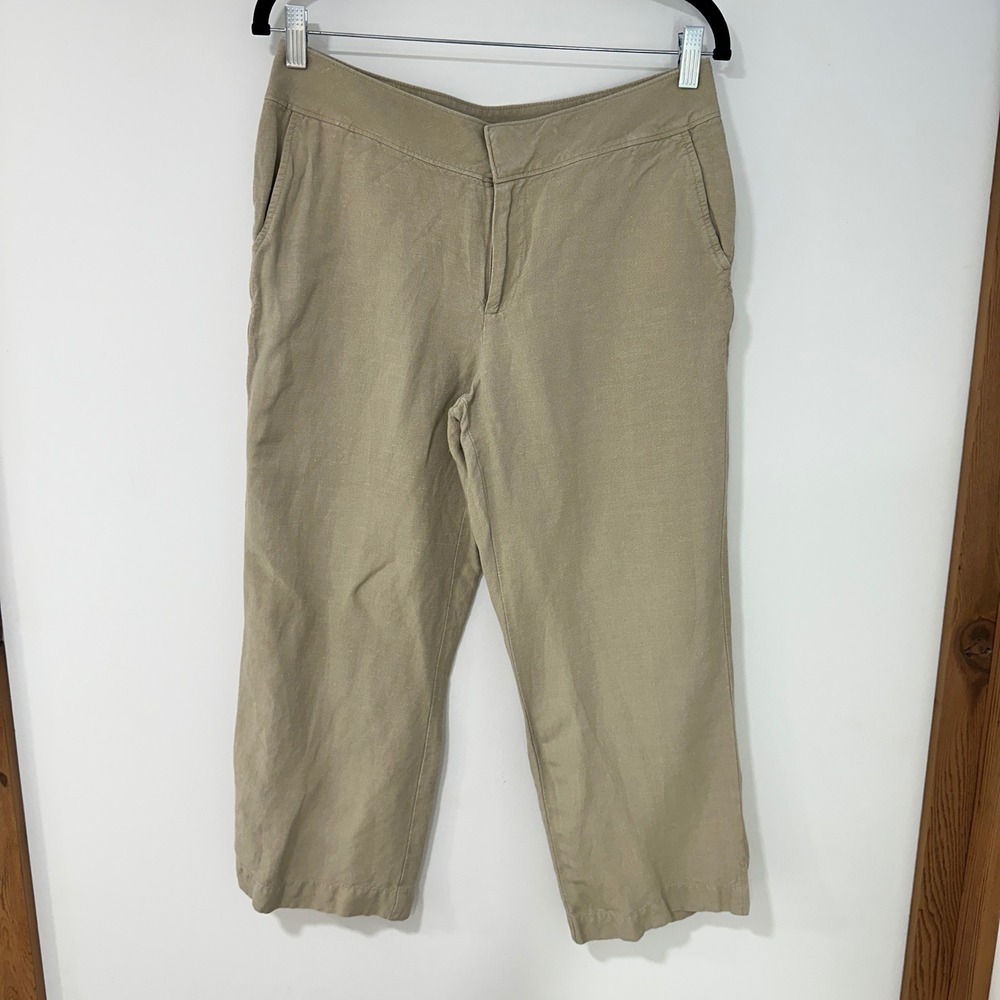 Amber Sun Linen Blend Wide Leg Crop Pants Womens 6 Tan Khaki | Coastal Grandma